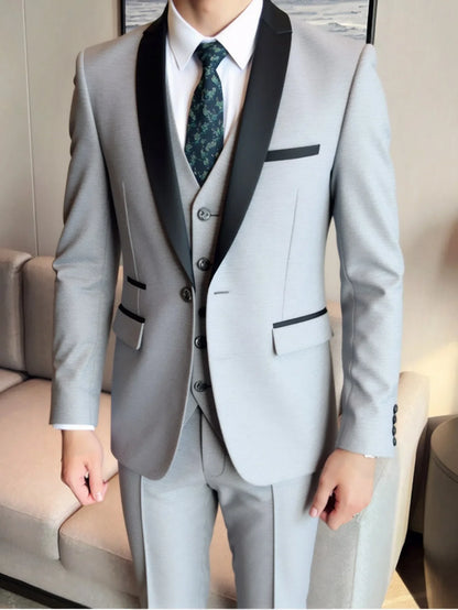 Beige Suit Men Business Tuxedos Formal 3 Piece Set Jacket Vest Pants Single Breasted Groom Groomsman Prom Wedding Party 2025 New