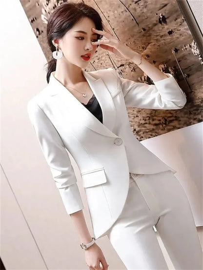 Slim 2 Piece Sets Office Wear Women 2025 New Fashion Turn Down Collar Single Button Blazers Casual Pencil Pant Suits