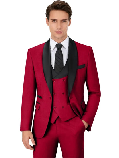 Multi-colors Men's Handsome Suits 3 Pieces Banquet Party Wear Classic Shawl Lapel Suit Set Wedding Groom Sets Plus Size Tuxedo