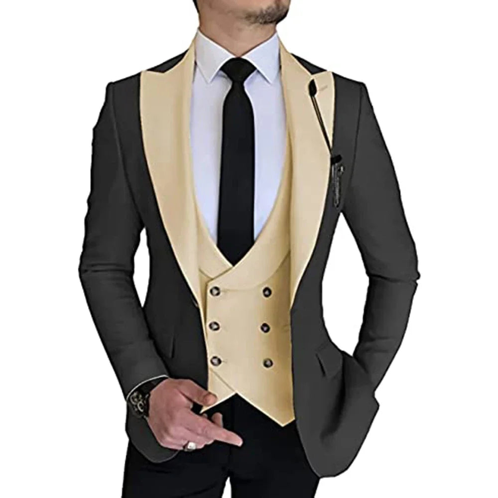 Groom suits Wear Party Wedding and Business Prom suits Slim Fit Peak Lapel Suit 3 Piece (Jacket +Vest+ Pants) Costume Homme