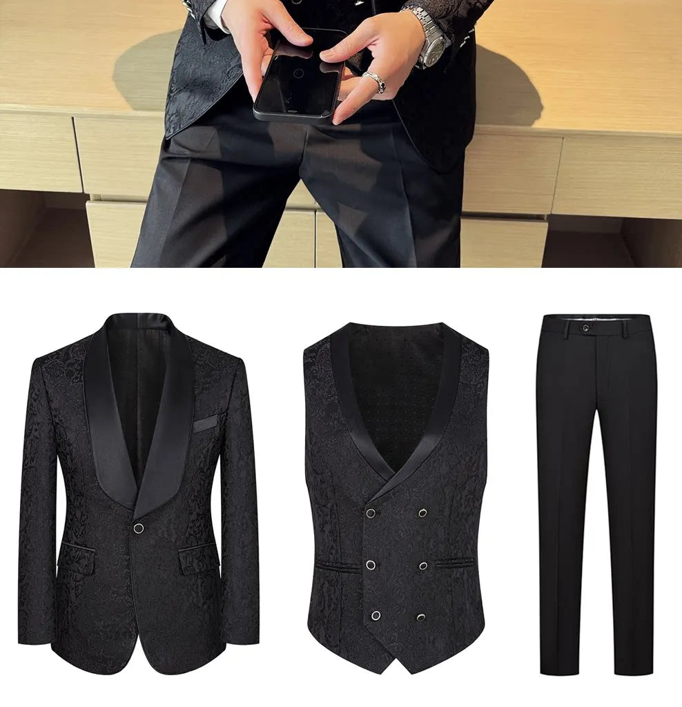Men's Three-Piece Wedding Suit – Slim Fit British Style Formal Set for Groom
