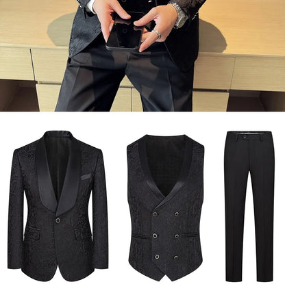 Men's Three-Piece Wedding Suit – Slim Fit British Style Formal Set for Groom