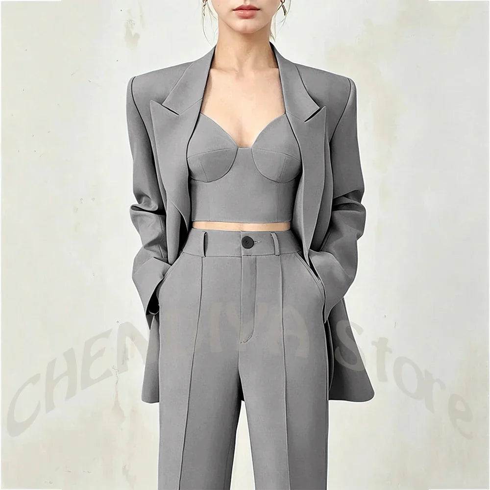 Business Casual Women's Suit Two Piece Peaked Lapel Stylish Double Breasted Formal Outfit Female Jacket Pants Customized