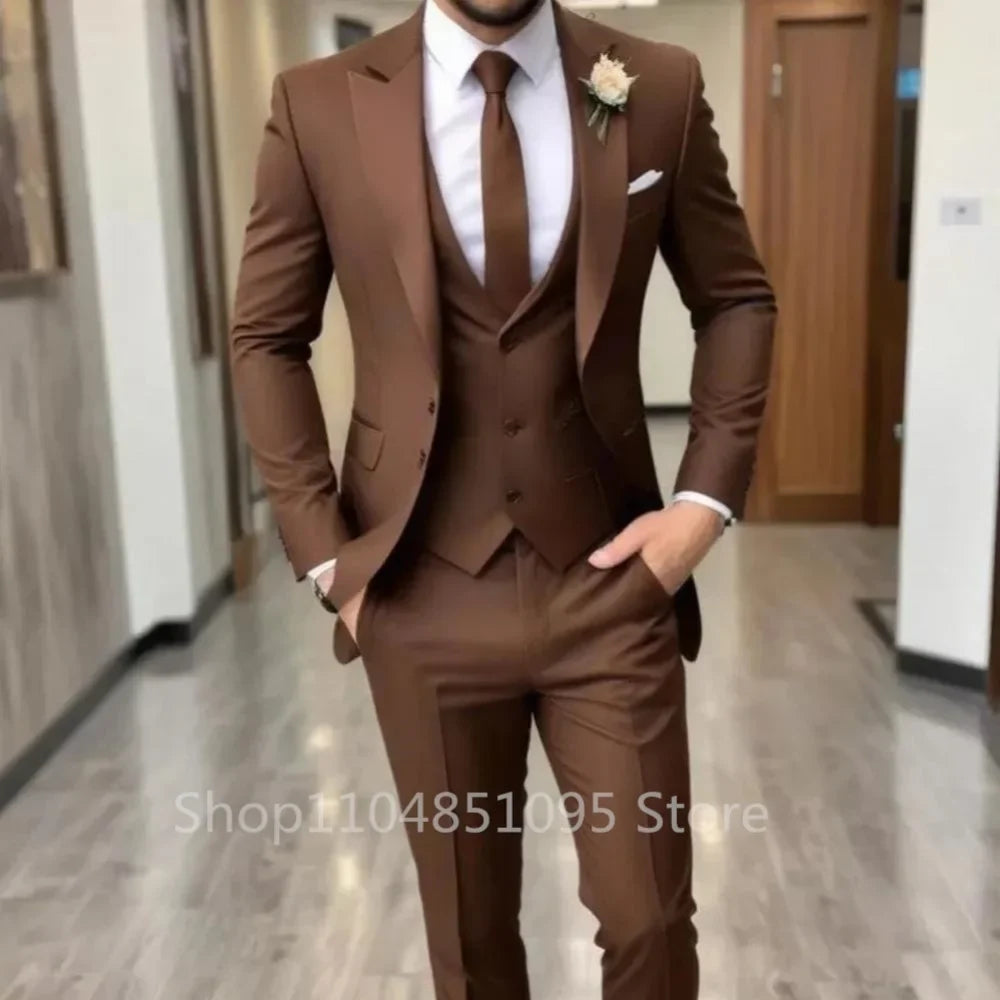 Men's 3-Piece Slim Fit Suit – Blazer, Vest & Pants Set for Wedding & Business