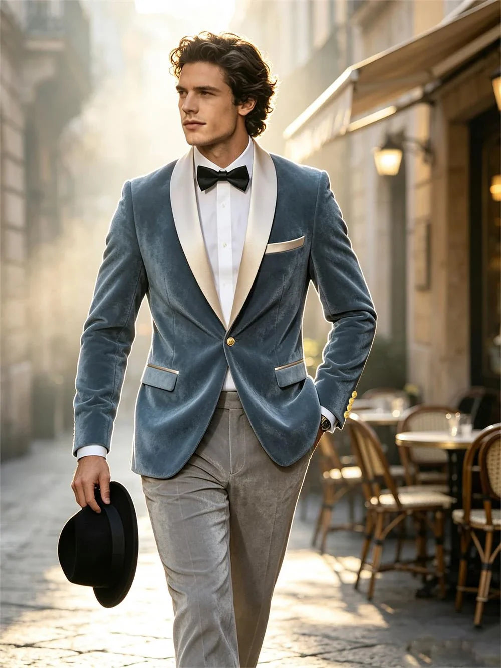 Men Velvet Tuxedo Jacket Champagne Satin Shawl Lapel Slim Fit Blazer Wedding Groom Party Prom Formal Western Dinner Suit Coat