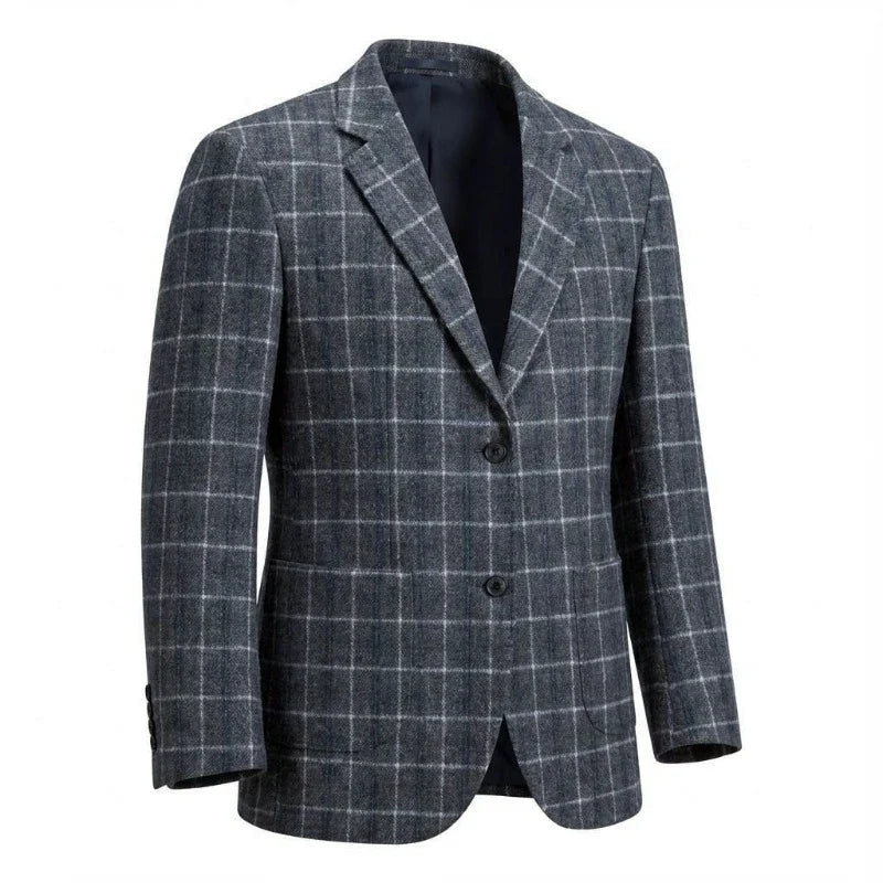 Mens Plaid Wool Blend Blazer Slim Fit Business Formal Suit Jacket Versatile Check Pattern Outerwear
