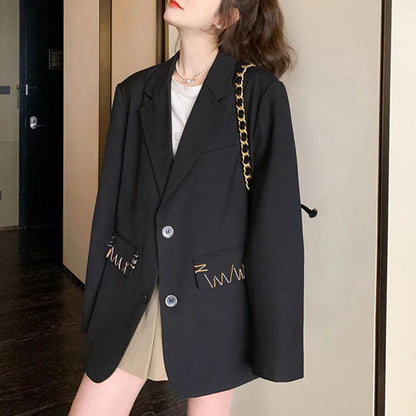 Spring Autumn New Women's Blazer Notched Collar Single Breasted Pockets High-End Elegant Fashion Office Lady Jacket HK13904