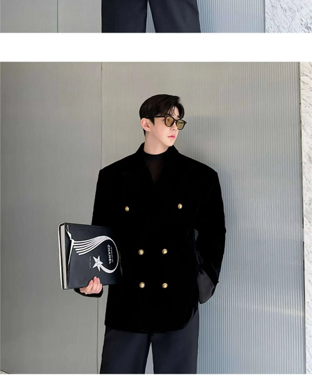 Double Breasted Korean High Quality Blazer Original Elegant Temperament Casual Male Suit Jackets Velvet New Coats LZ7346