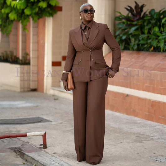 Elegant Women's Suits 3 Piece Jacket Pants Vest Luxury Double Breasted Notch Lapel Plus Size Female Clothing For Business
