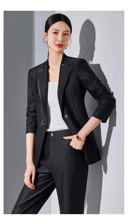 Elegant Single Button Blazer Suit Pant Sets for Women 2 Pieces Business Formal Office Outfit Autumn Plus Size Jacket Trousers