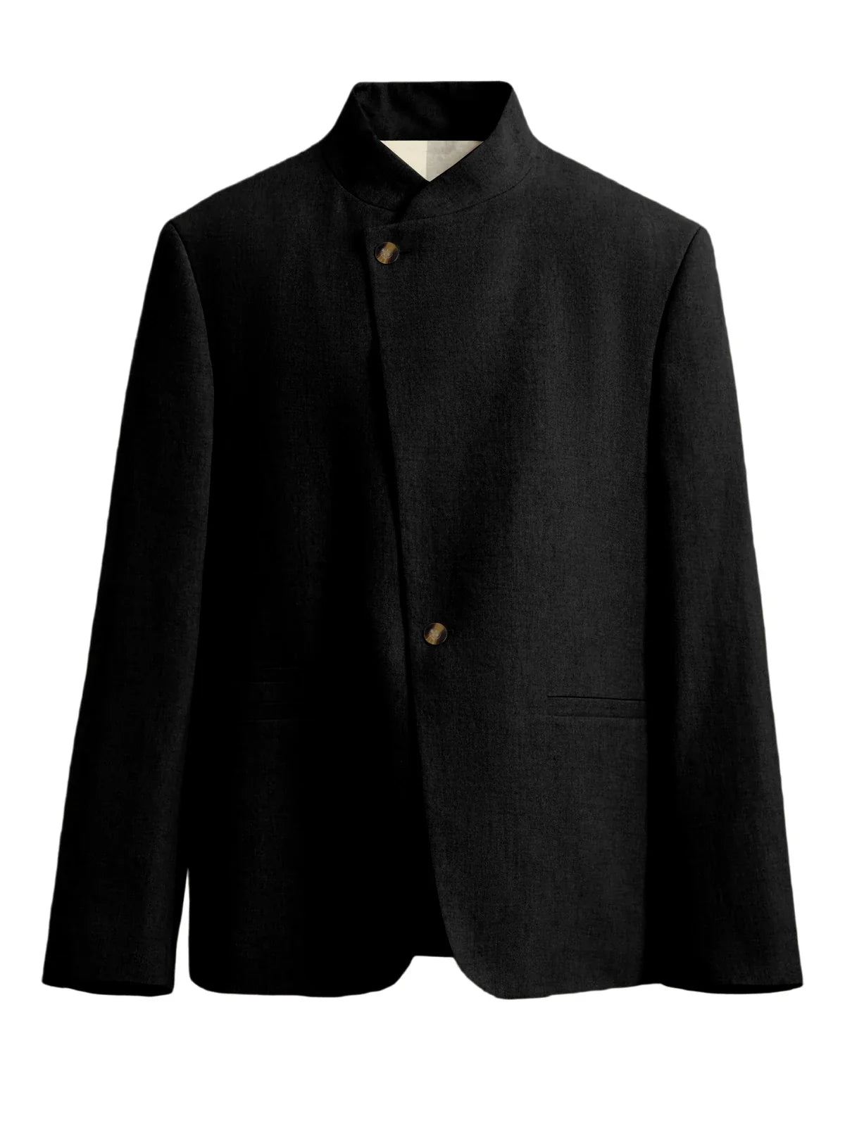  Mandarin Collar Men‘s Blazer Linen Blend Chinese Stand Collar Men Jacket Asymmetric Button Breathable Men Coat Wedding Party