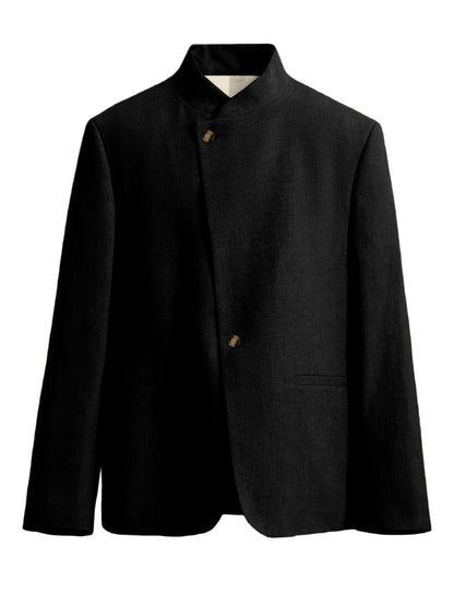  Mandarin Collar Men‘s Blazer Linen Blend Chinese Stand Collar Men Jacket Asymmetric Button Breathable Men Coat Wedding Party