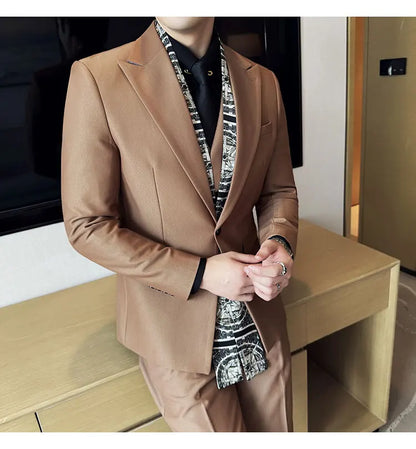 Double Collar Suit Set 3 Pieces Business Formal Casual Suits Vest Trousers Office Work Party Prom Wedding Groomsmen Clothing