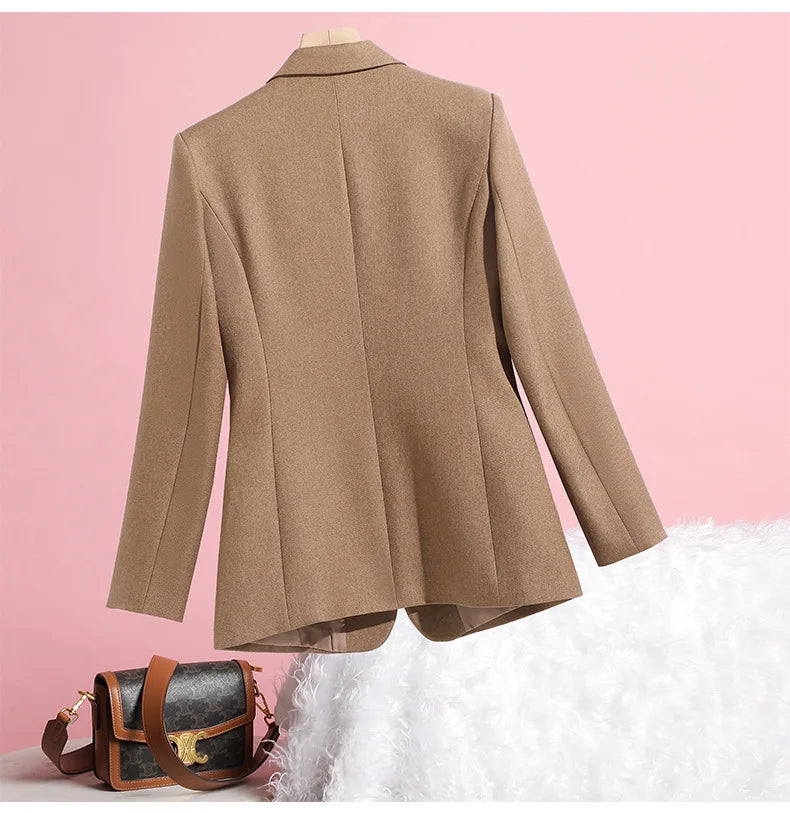 Elegant Solid Women's Blazer Long Sleeve Turn down Collar Slim Fit Office Jacket Single Button Spring Autumn Fashion