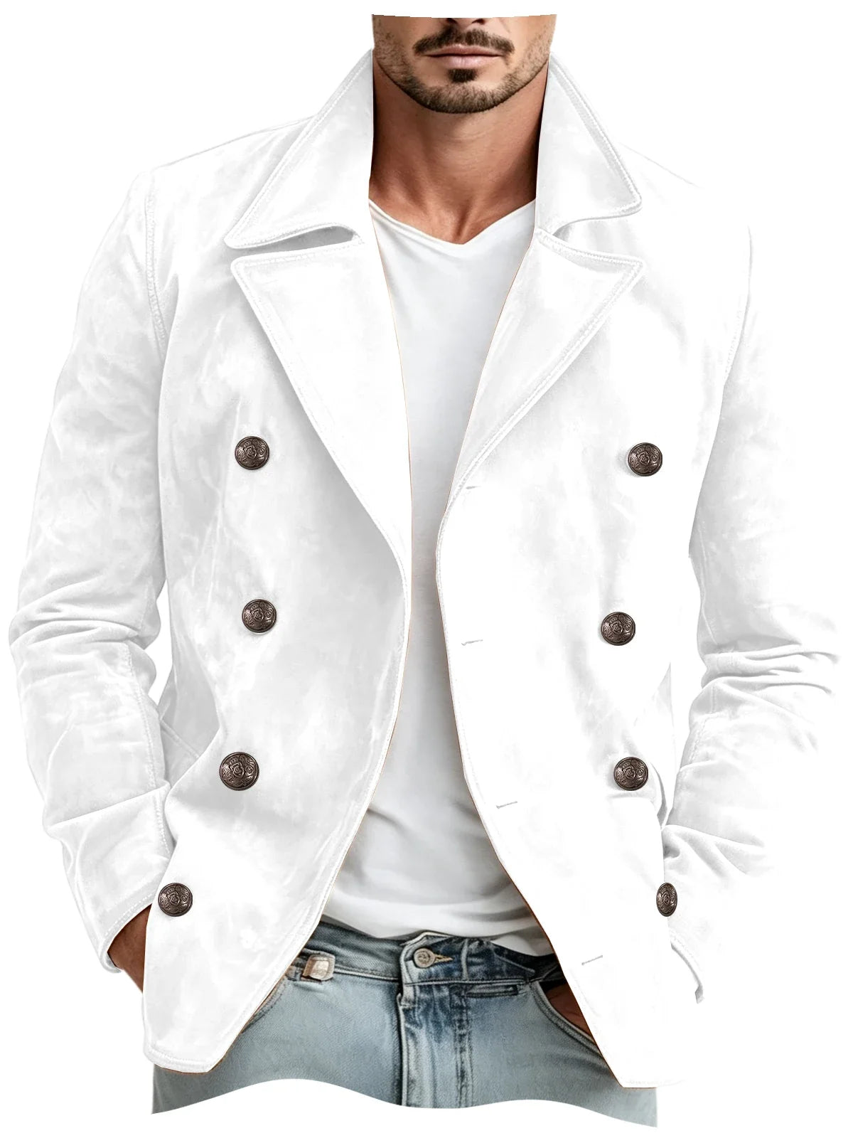 Men Faux Suede Jacket Double Breasted Lapel Collar Casual Blazer Vintage Comfort Business Office Autumn Winter Fashion Male Coat