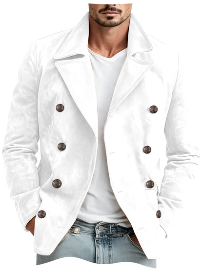 Men Faux Suede Jacket Double Breasted Lapel Collar Casual Blazer Vintage Comfort Business Office Autumn Winter Fashion Male Coat