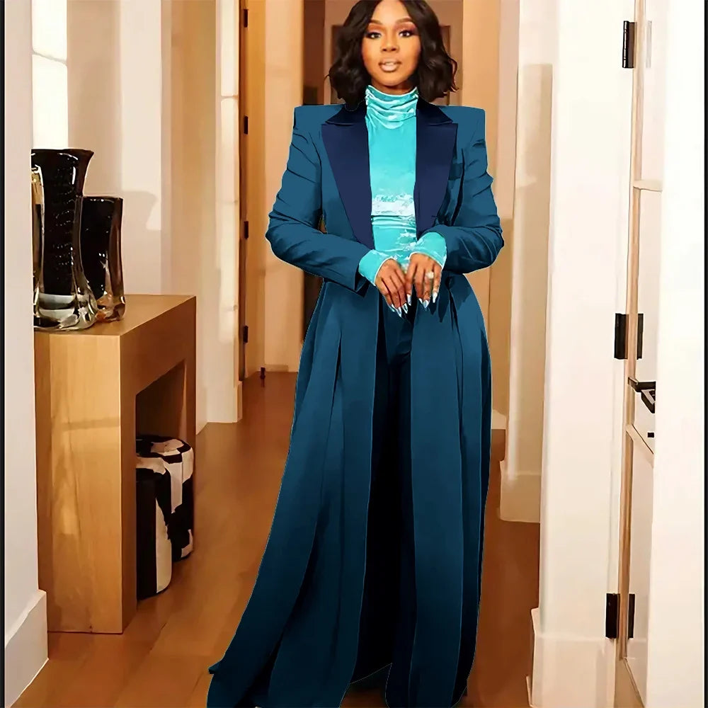 Sexy 2 Pieces Women's Suits Coat Three Breasted Slit Long Jacket Floor Length Overcoat Customized Simple Party Daily Outerwears