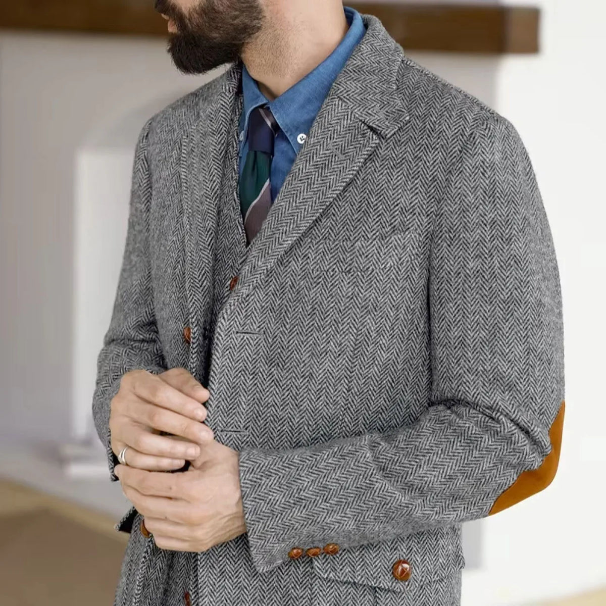 Herringbone Tweed Tweed Hunting Casual Blazers Autumn/Winter Vintage British Men's Suit Jacket Fashionable Gentleman Wedd Attire