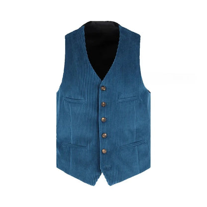 Men's V-Neck Corduroy Vest for Men — Single-Breasted Sleeveless Waistcoat for Smart Casual & Work