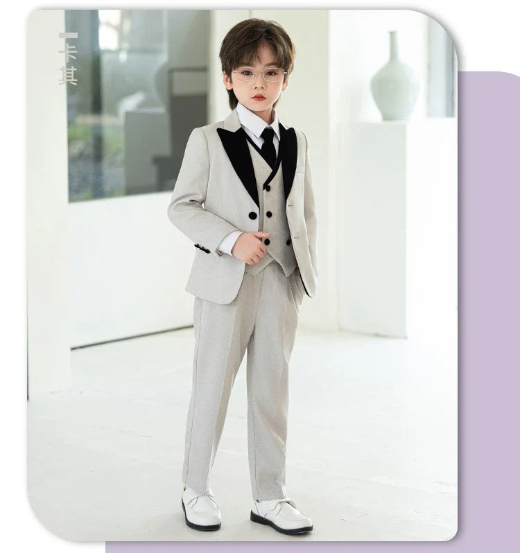 Boys Fashion Blazer Jacket Waistcoat Pants Wedding Suits Kids Morning Coat Formal Dress Children Tuxedos Toddler Clothes Sets