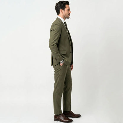 Men Suit Grass Green 3 Pieces With Lapel Solid For Wedding Groom Birthday Banquet Party Business Work Office Jacket Vest Pants