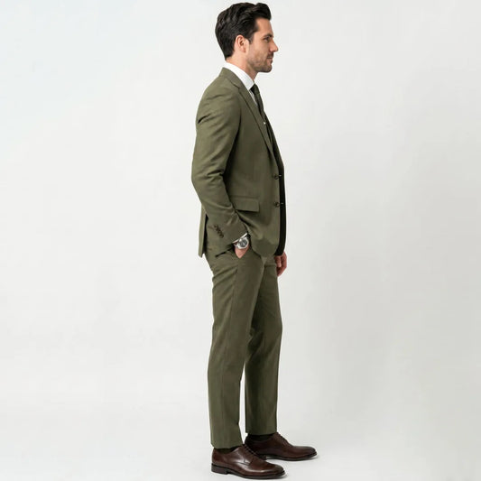 Men Suit Grass Green 3 Pieces With Lapel Solid For Wedding Groom Birthday Banquet Party Business Work Office Jacket Vest Pants
