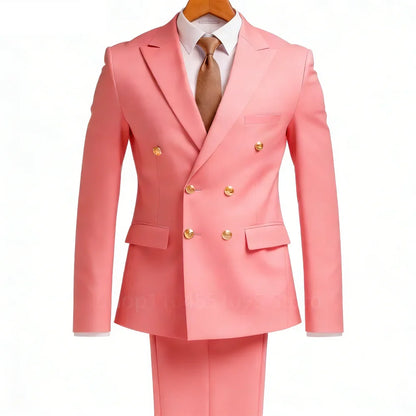 Men's Double Breasted 2-Piece Suit – Casual Straight Fit for Weddings & Business