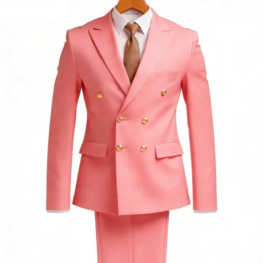 Men's Double Breasted 2-Piece Suit – Casual Straight Fit for Weddings & Business