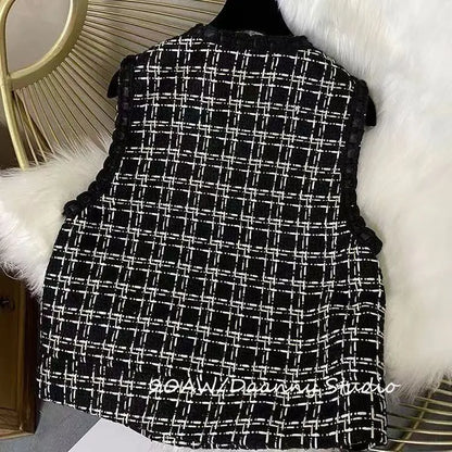 Spring Autumn Women's Vest New Plaid Single-breasted Sleeveless Small Fragrance Jacket Female Waistcoat Outerwear Chaleco Mujer