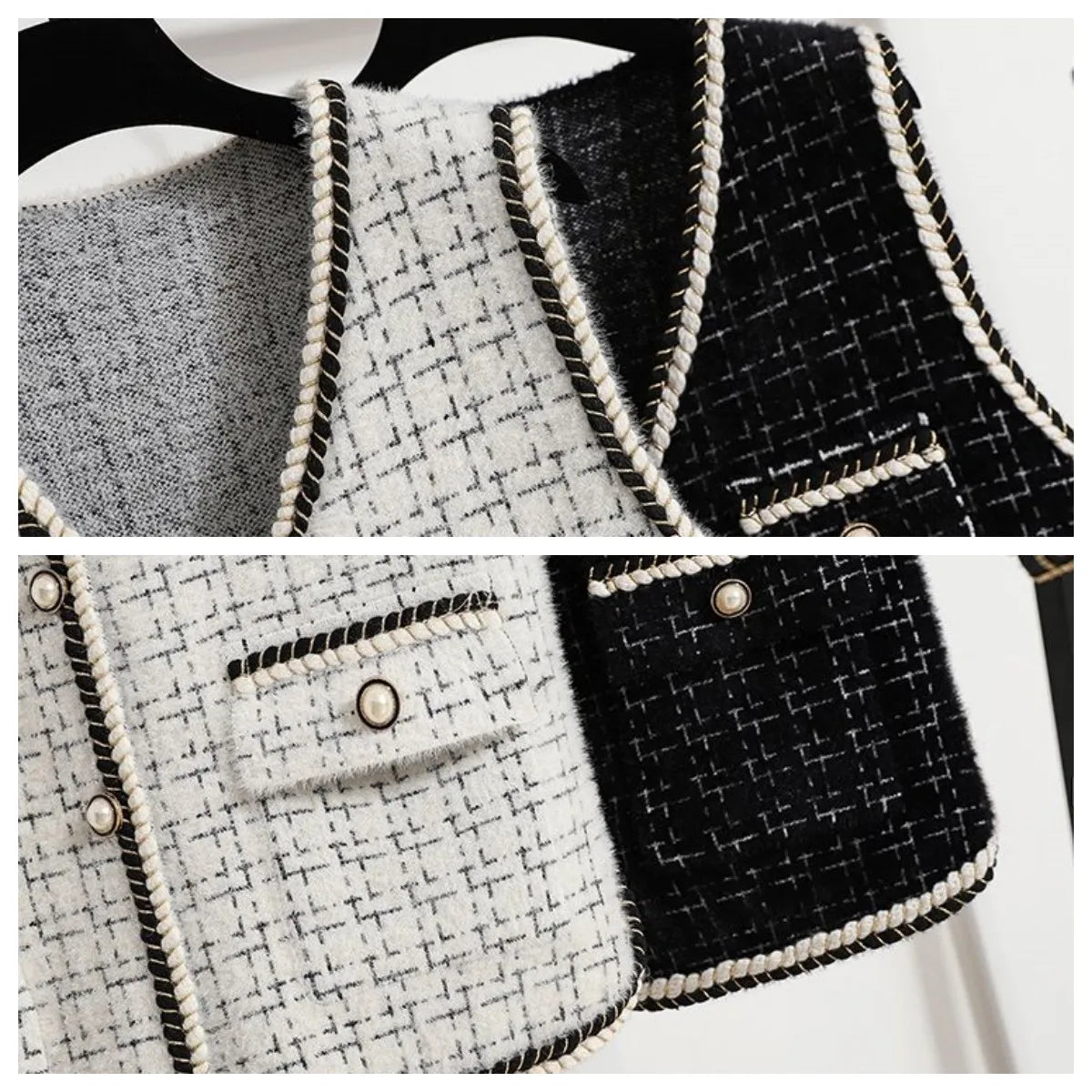 Women's Contrast Knitted Vest New Autumn Short Sleeveless Jacket V-neck Single Breasted Waistcoat Female Coats Chaleco Mujer