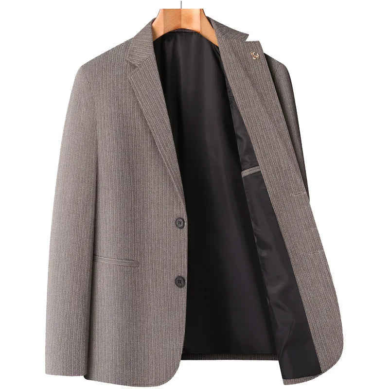 KIDWHXR Four Seasons Man Blazer British Style Single-breasted Male Outerwear Business Casual Loose Long Sleeve Men Suit Coat