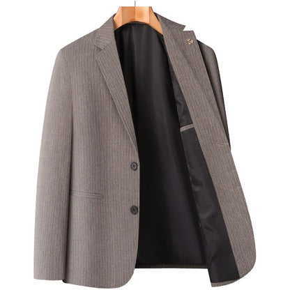 KIDWHXR Four Seasons Man Blazer British Style Single-breasted Male Outerwear Business Casual Loose Long Sleeve Men Suit Coat