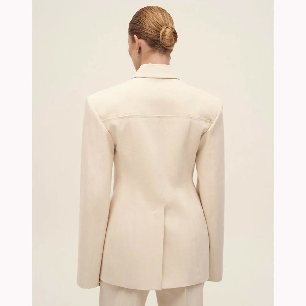Beige Women Suits Customized Fitted Single-grain Buckle Two Pieces(Jacket+Trousers) Ladies Formal Business Wedding Set