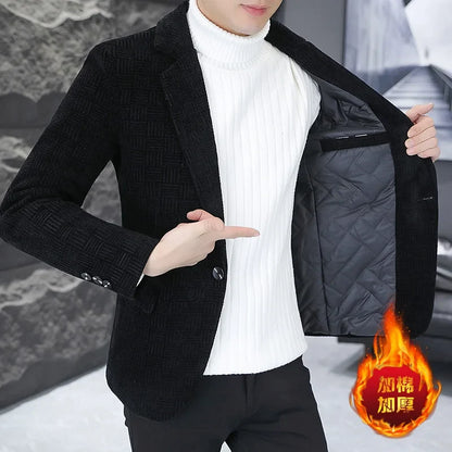 2026 Blazer Autumn and Winter Men's Fashion Outdoor Wedding Trend Slimming Business Casual Korean Version Thickened Warm Blazer