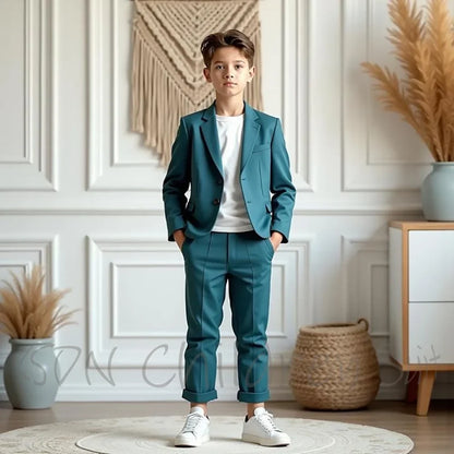 Kids Boy Suit Single Breasted Notched Lapel Blazer Rolled Cuff Pants Wedding Page Daily Casual Party Outfit Formal Occasion