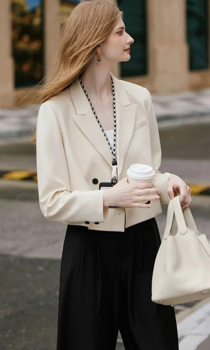 Premium Solid Color Women's Petite Double Breasted Short Blazer 2025 Fall New Arrival High Quality Fashion Office Wear Youthful