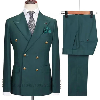 Costume Chic Décontracté Kaki Homme 2 Pièces Tenue De Soirée Formelle Business Mariage Marié Smoking Revers Cranté Veste Et Pantalon Double Boutonnage