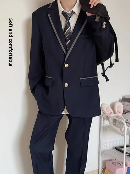 Large Size Korean Style Student Suit British College Style Jacket Men's Top Passport Photo Clothing Class Uniform