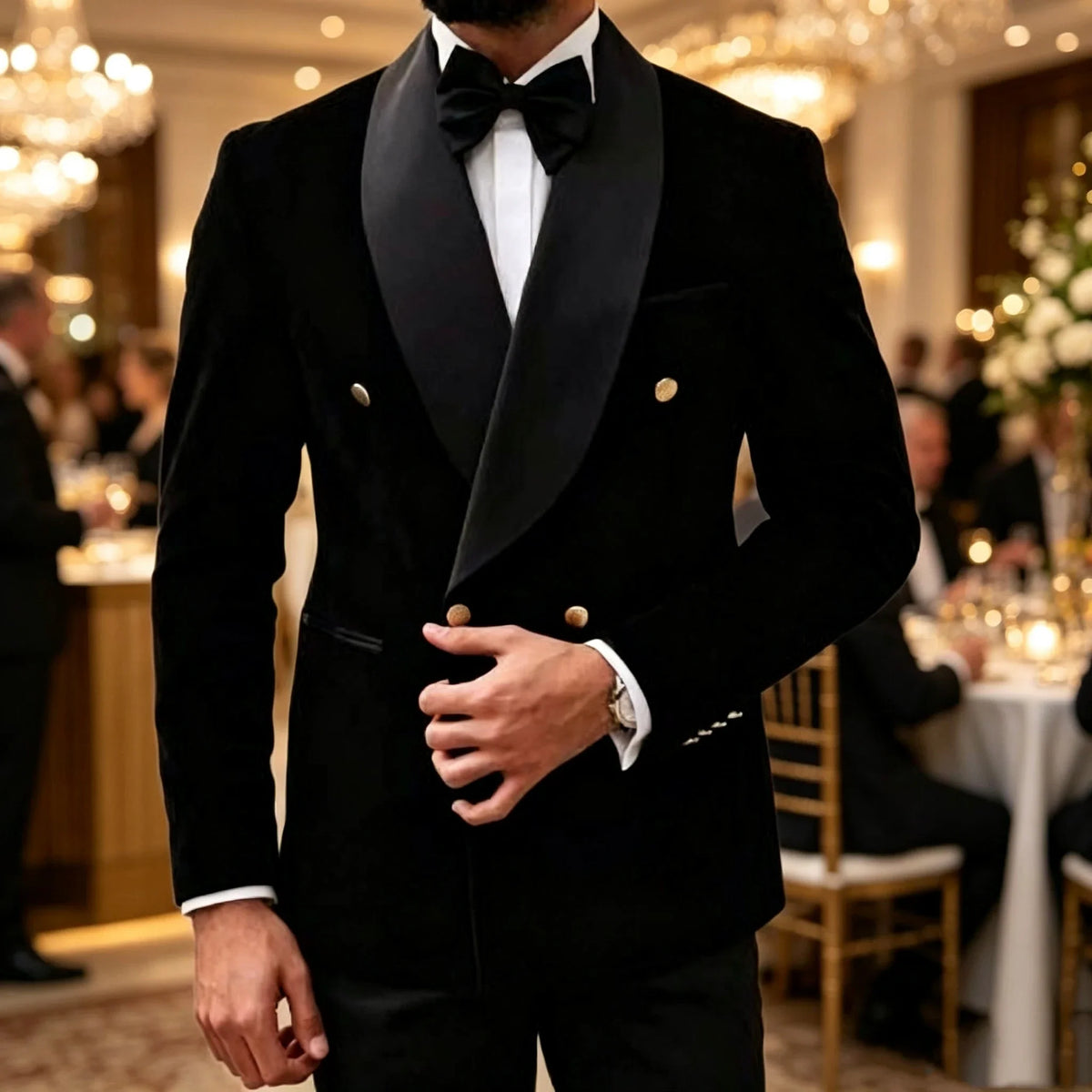 2 Pieces Black Velvet Suits for Men Shawl Lapel Double Breasted Blazer Pants Wedding Groom Tuxedos Men Outfits for Party Prom