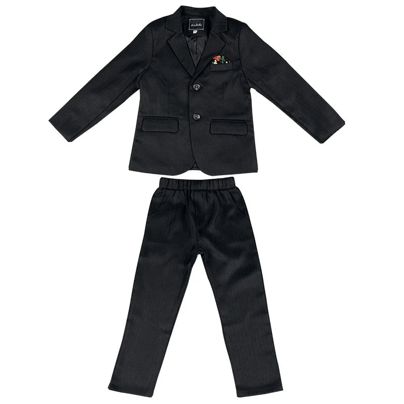 Kids Spring Autumn Striped Suit Set Flower Boys Wedding Outfit 1-11Years Children's Blazer Vest Pants Tie 4Pieces Clothes Set