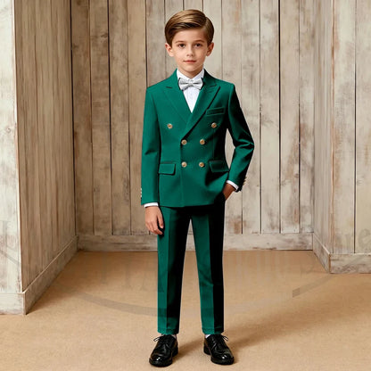 Chic Boys Suit Fashion Double Breasted Peak Lapel Wear Formal Wedding Party Prom Kids Elegant Gentleman Outfit 2 Piece Set