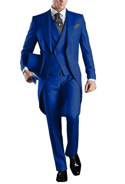 Men's 3-Piece Solid Long Tailcoat Tuxedo Set Formal Wedding Groom Clothing Jacket Pants Vest for Prom Party Fashion Male Suits