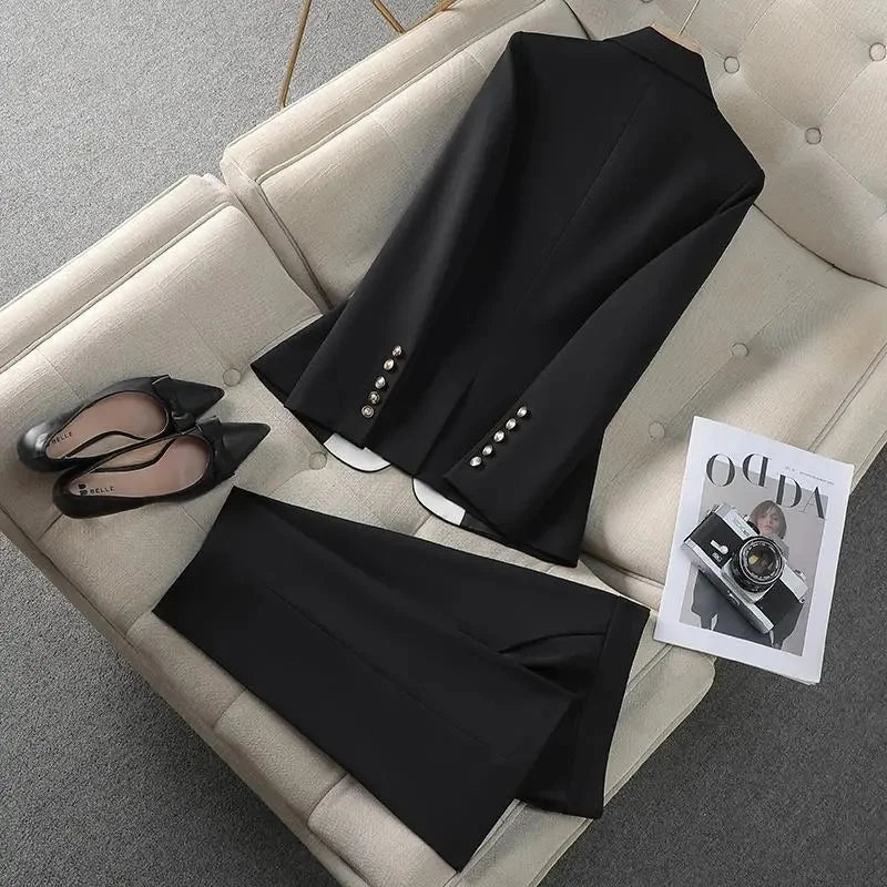 Fashion Red Black Beige Women Pant Suit 2 Piece Set Office Ladies Female Business Work Wear Formal Blazer Jacket And Trouser