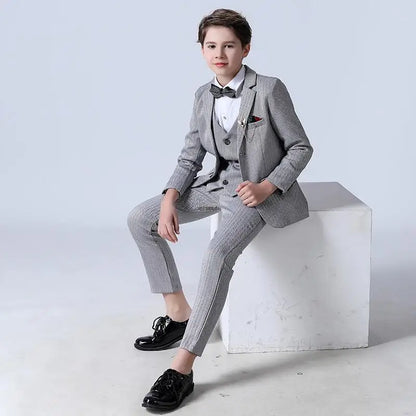 Big Teenager Tuxedo Dress Children Dance Costume Flower Boy Wedding Suit Kids Formal Jacket Vest Pants 3PCS Party Photograph Set