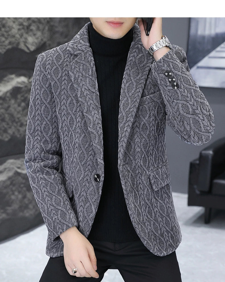 Blazer Autumn/Winter Golden Sable Velvet and Cotton Thickened Thermal Small Suit Fashion Business Men's Slim Blazer