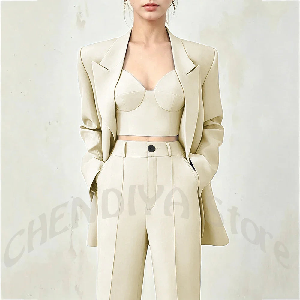 Business Casual Women's Suit Two Piece Peaked Lapel Stylish Double Breasted Formal Outfit Female Jacket Pants Customized