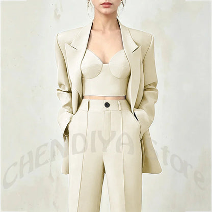 Business Casual Women's Suit Two Piece Peaked Lapel Stylish Double Breasted Formal Outfit Female Jacket Pants Customized