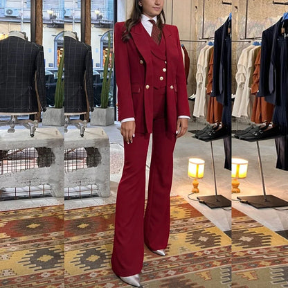Customized Color Red 3 Pieces Suit Sets for Women Peak Lapel Jacket Vest Pants Sets Slim Fit Office Daily Smoking Lady Clothing