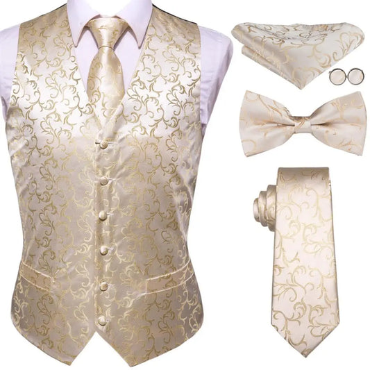 Men's Waistcoat Set with Tie, Bowtie, Hanky & Cufflinks — Multi-Color Formal Vest for Wedding & Office