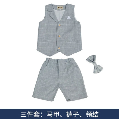 Baby Boys Formal Birthday Photograph Suit Kids Vest Shirt Pants Bowtie Wedding Dress Teenager Suit Children Graduation Costume